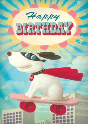 Happy Birthday Superhero Dog Greeting Card by Stephen Mackey